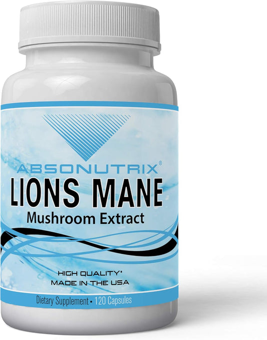 Premium Absonutrix Lion's Mane Mushroom Extract Capsules - USA-Made Immune & Cognitive Support Supplement - 500mg per Serving - GMP Certified