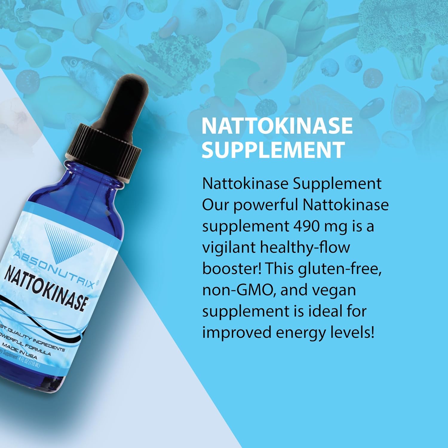 Premium Absonutrix Nattokinase Liquid Supplement - 490mg, 4oz, 240 Servings, 5000 FU, USA Made, Fast Absorption, Potent Non-GMO Ingredients, GMP Certified & Cruelty-Free