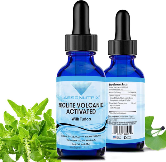Premium Absonutrix Zeolite Volcanic Activated with Tudca Liquid 390mg - 4 Oz, 302 Servings - USA Made, Fast Absorption, Potent Ingredients - Non-GMO, GMP Certified