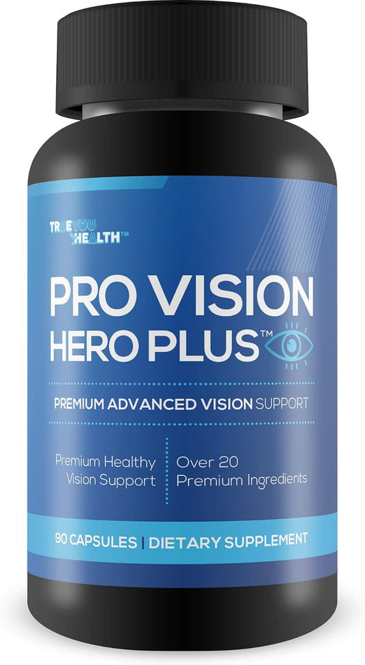Premium Advanced Vision Support Supplement for Healthy Day & Night Vision - Reduce Eye Strain & Pressure - Vitamin, Mineral, & Herbal Formula - Aid Eye Health with True You Health Pro Vision Hero Plus