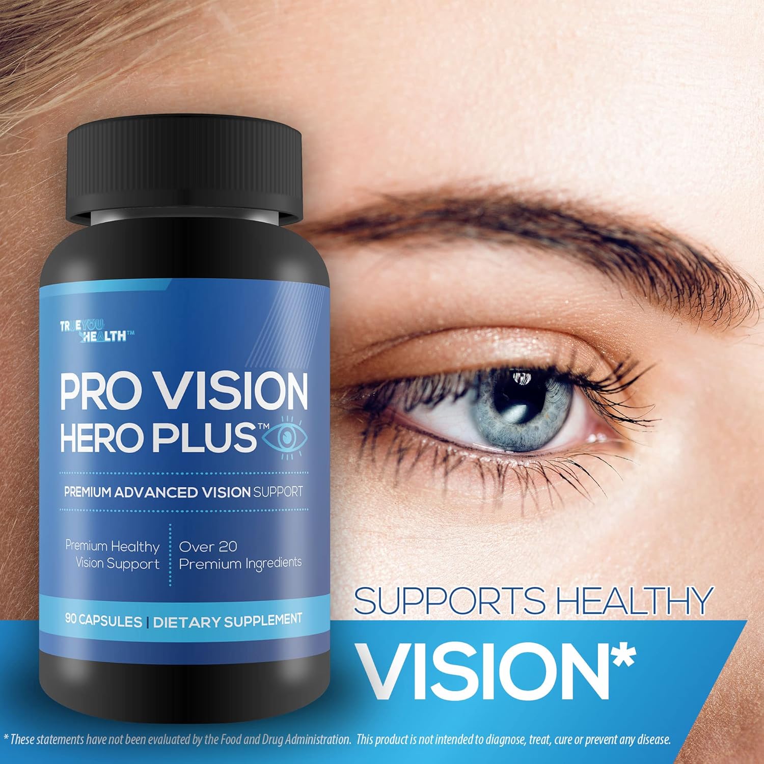 Premium Advanced Vision Support Supplement for Healthy Day & Night Vision - Reduce Eye Strain & Pressure - Vitamin, Mineral, & Herbal Formula - Aid Eye Health with True You Health Pro Vision Hero Plus