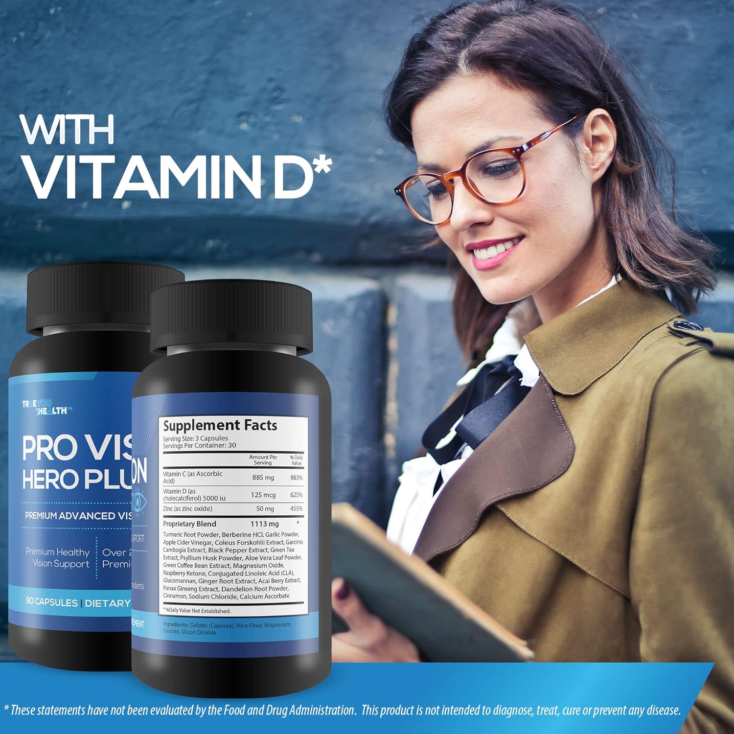 Premium Advanced Vision Support Supplement for Healthy Day & Night Vision - Reduce Eye Strain & Pressure - Vitamin, Mineral, & Herbal Formula - Aid Eye Health with True You Health Pro Vision Hero Plus
