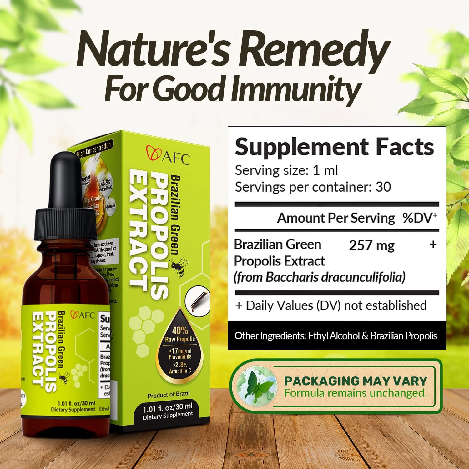 Premium AFC Japan Brazilian Green Propolis Extract with High Artepilin C and Flavonoids for Immune Boosting Tincture