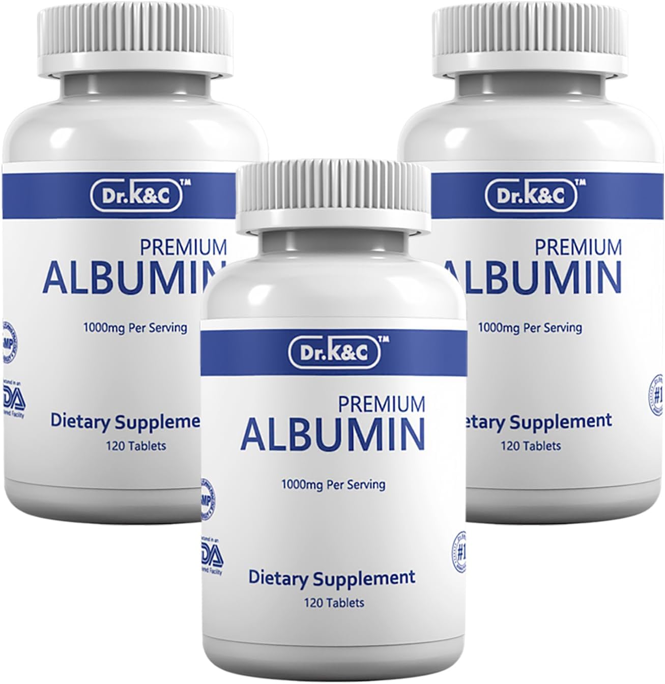 Premium Albumin Protein Supplement 1000mg - 360 Tablets for Healthy Kidney & Liver - Supports General Wellness and Energy - 3 Pack