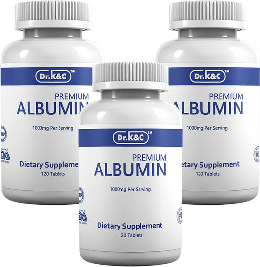 Premium Albumin Protein Supplement 1000mg - 360 Tablets for Healthy Kidney & Liver - Supports General Wellness and Energy - 3 Pack