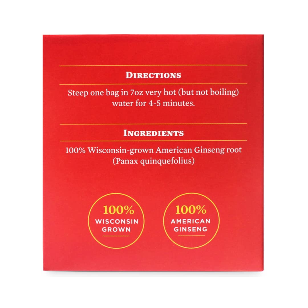 Premium American Ginseng Tea Bags - Baumann Wisconsin Panax Ginseng Herbal Tea (20 Bags) - Antioxidant Green Tea for Energy & Focus - USA Grown - Authentic Panax Ginseng