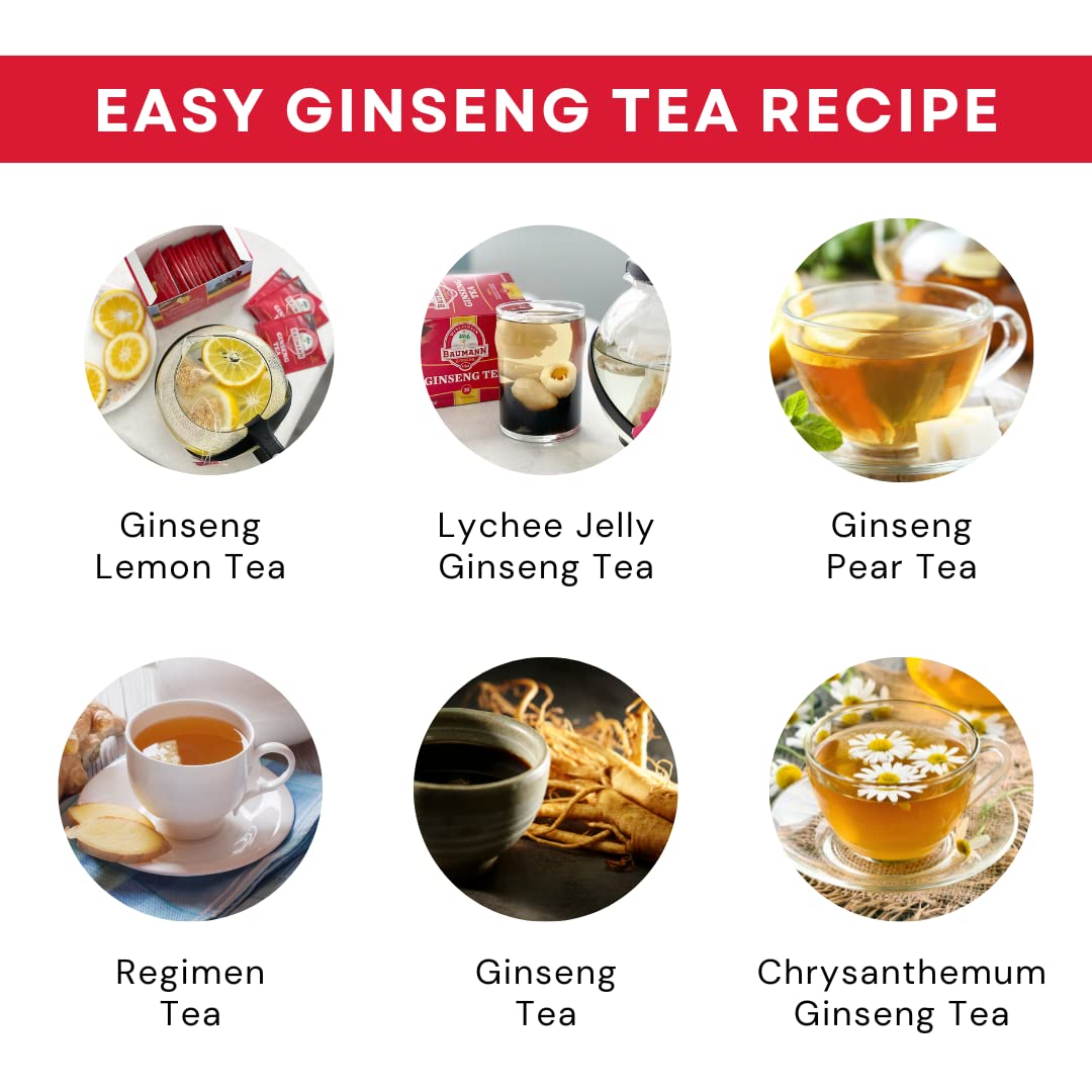 Premium American Ginseng Tea Bags - Baumann Wisconsin Panax Ginseng Herbal Tea (20 Bags) - Antioxidant Green Tea for Energy & Focus - USA Grown - Authentic Panax Ginseng
