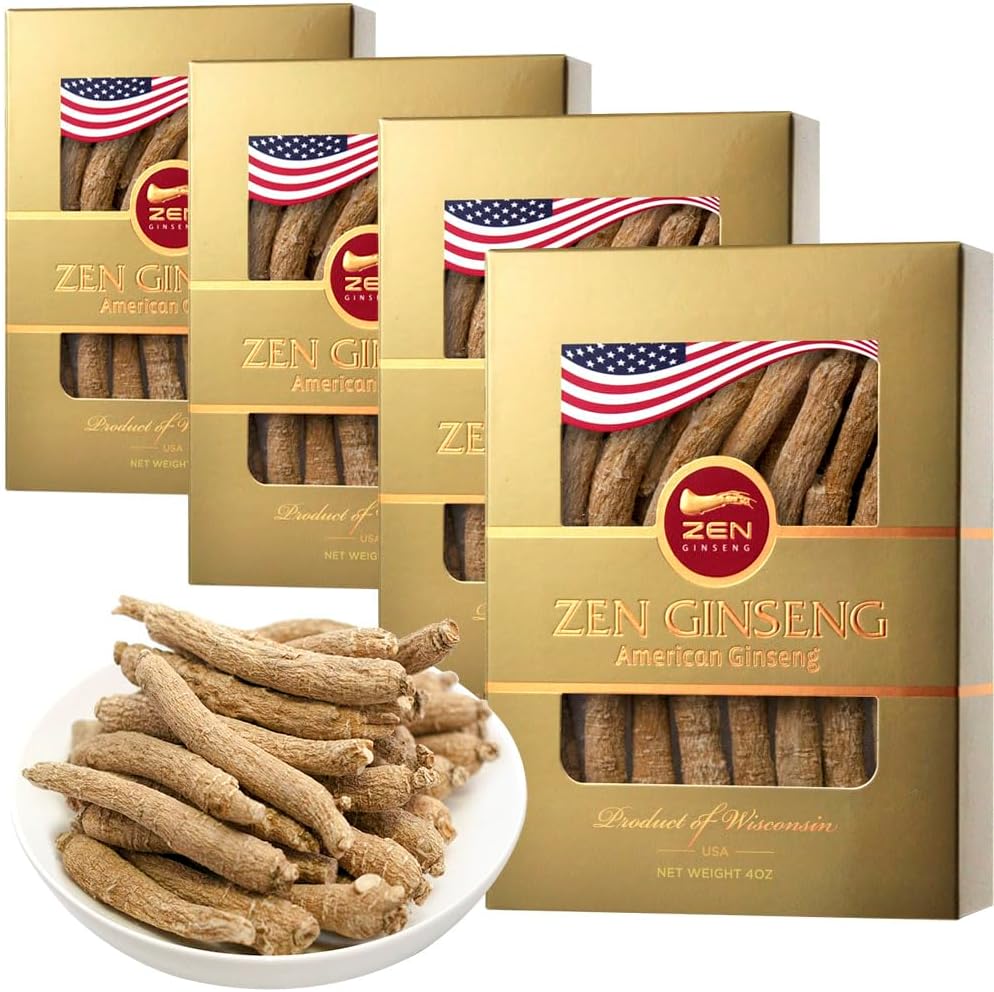 Premium American Wisconsin Ginseng: 4 Boxes of Small Long Root Panax Ginseng - Boosts Immunity and Energy for Men & Women - 16oz