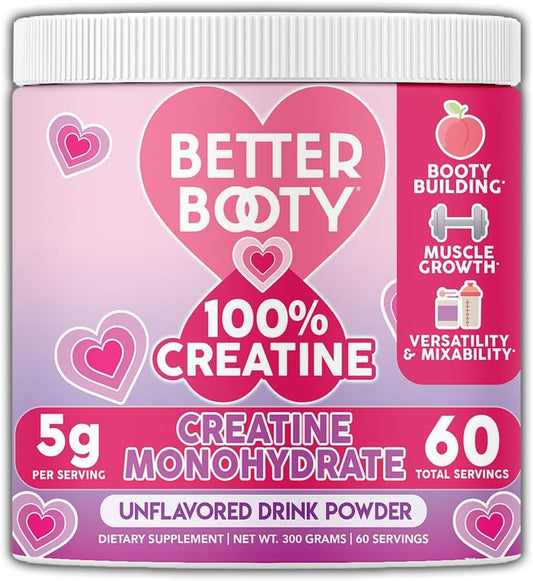 Premium Angry Supplements Creatine Monohydrate Powder for Women - Glute Builder Drink Mix, Unflavored, 60 Servings