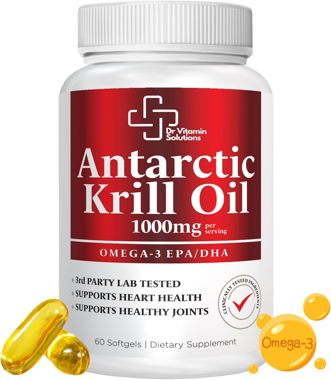 Premium Antarctic Krill Oil 1000mg - High Omega-3 EPA, DHA - Heart, Brain, Joint Health - Astaxanthin Blend, No Fishy Taste
