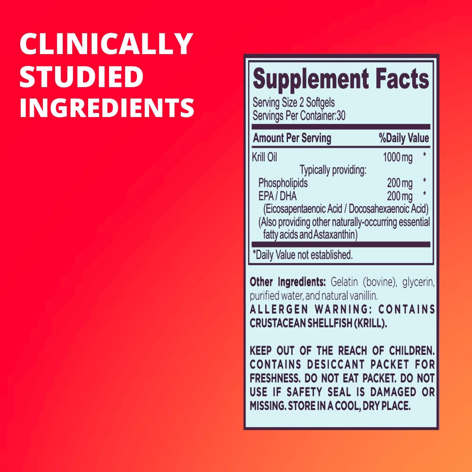 Premium Antarctic Krill Oil 1000mg - High Omega-3 EPA, DHA - Heart, Brain, Joint Health - Astaxanthin Blend, No Fishy Taste