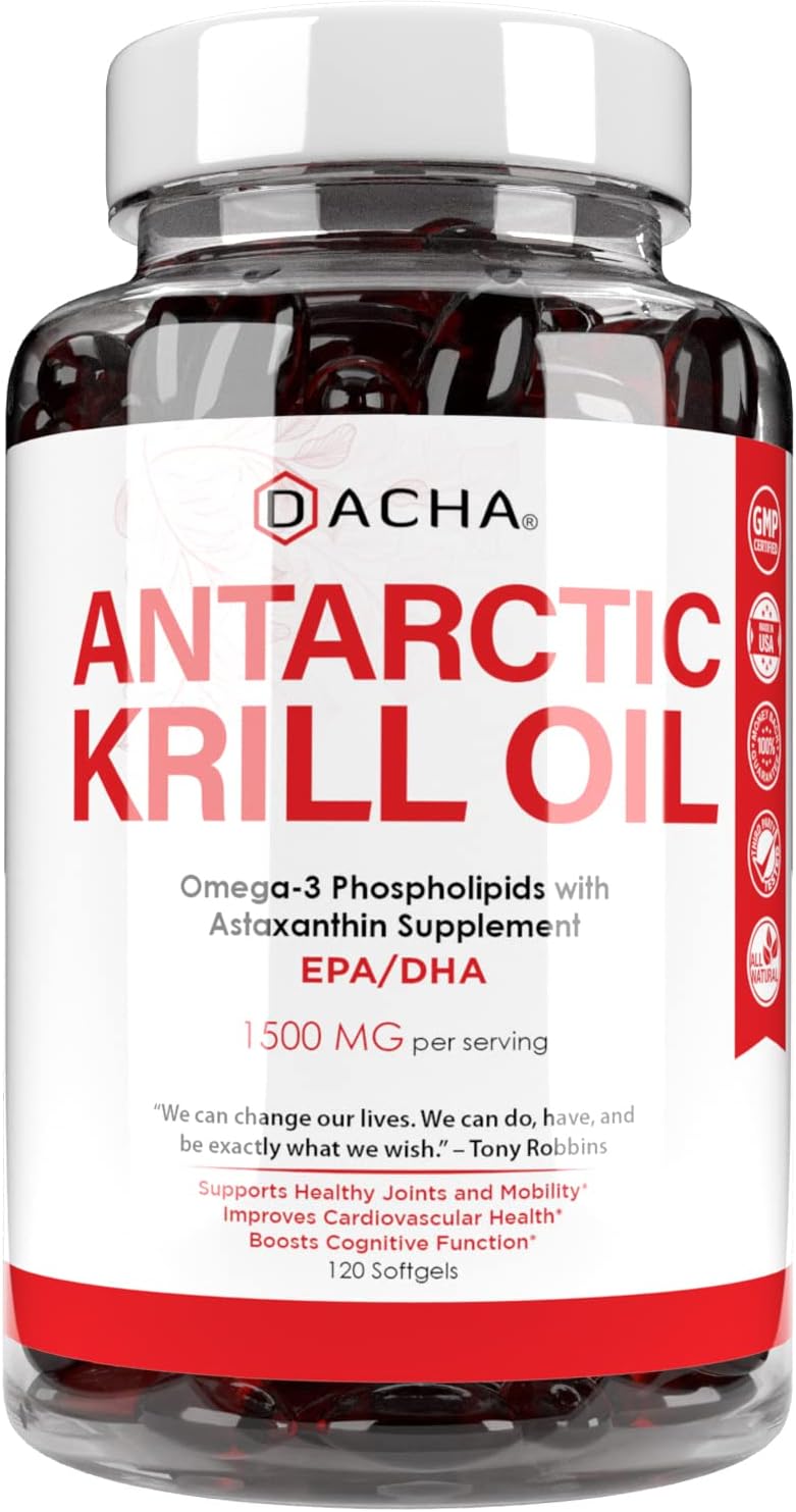 Premium Antarctic Krill Oil Softgels - 1500mg Omega-3, Astaxanthin, Phospholipids - 120 Softgels - Immune, Memory, Heart Support - Non-GMO