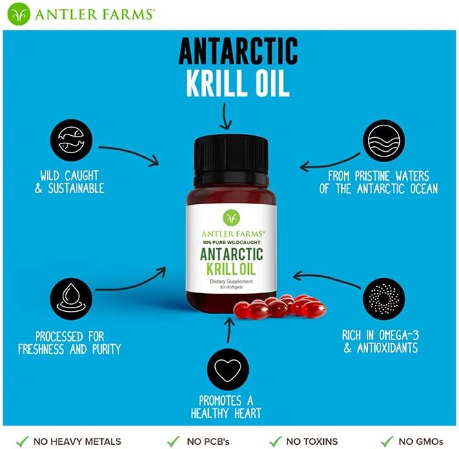 Premium Antarctic Krill Oil Softgels - Pure Omega-3 EPA + DHA Supplement from Pristine Waters - Astaxanthin for Rapid Absorption - 60 Count