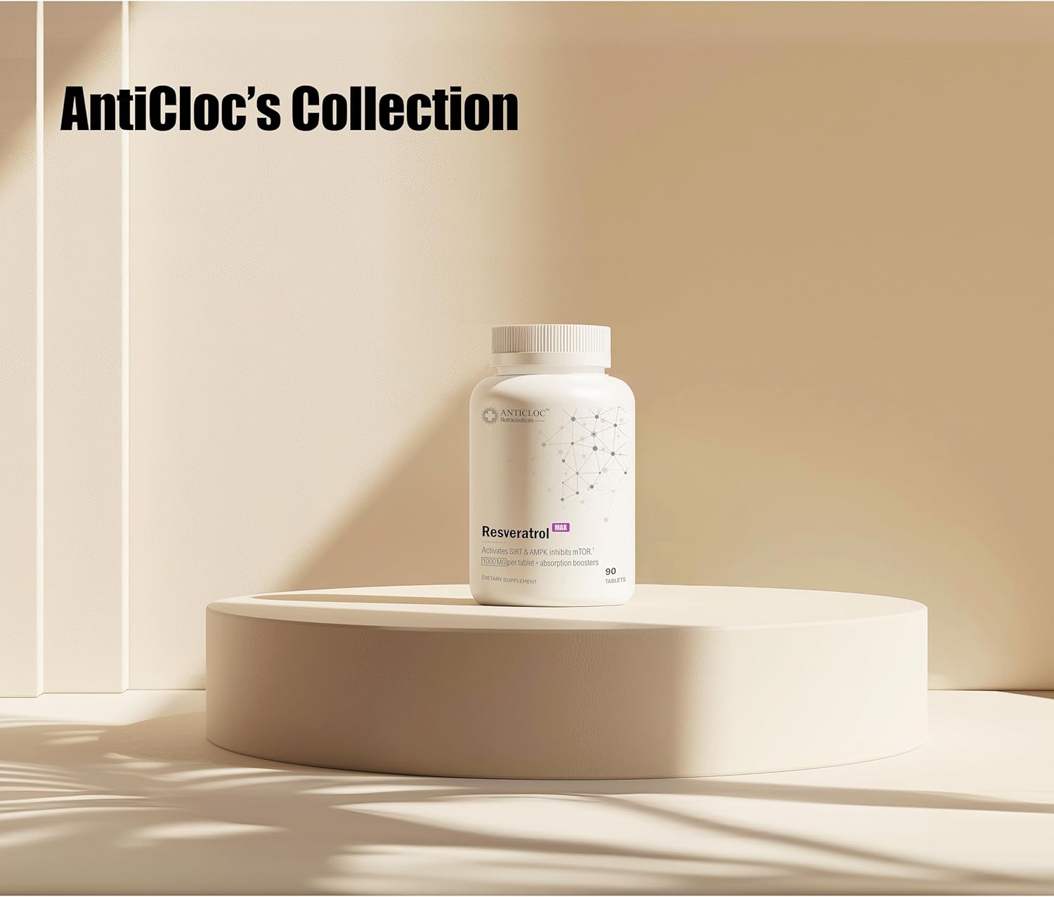 Premium AntiCloc Resveratrol 1000MG Tablets - 90 Day Supply | 98% Purity | 4X Absorption Formula | SIRT1 & AMPK Support | Autophagy | Longevity & Age Reversal