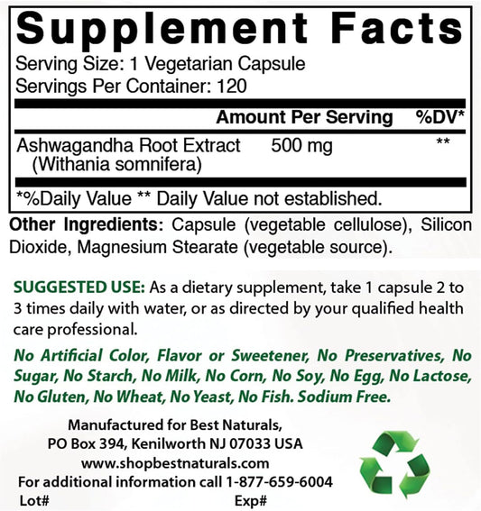 Premium Ashwagandha Extract 500mg with Zinc Gluconate for Enhanced Immune Support