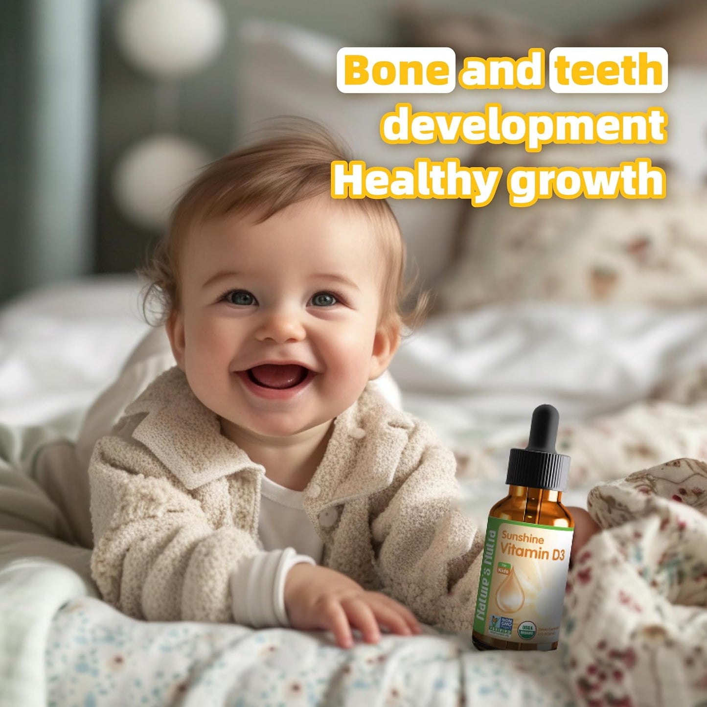 Premium Baby Liquid Vitamin D3 Drops - 400IU, 2 Fl. Oz - Non-GMO Multivitamin for Toddlers & Children