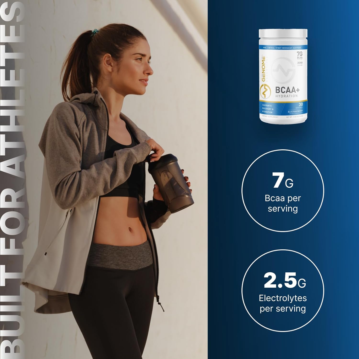Premium BCAA+ Hydration Powder for Muscle Support & Recovery - 7g BCAA & 2.5g Electrolytes - Non-GMO, Gluten Free, Keto Friendly - Natural Flavor, Zero Sugar - 30 Servings