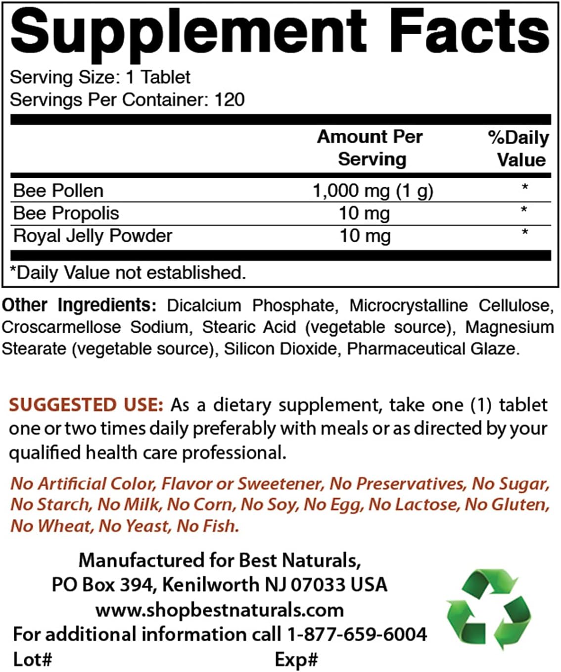 Premium Bee Pollen Complex with 1000mg & Zinc Gluconate 50mg - Natural Immune Support Supplement
