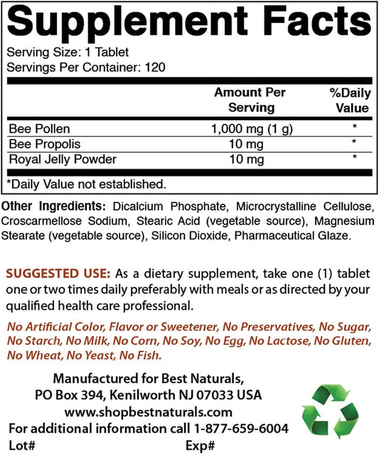 Premium Bee Pollen Complex with Bee Propolis - 1000 mg & 500 mg Formula for Natural Wellness