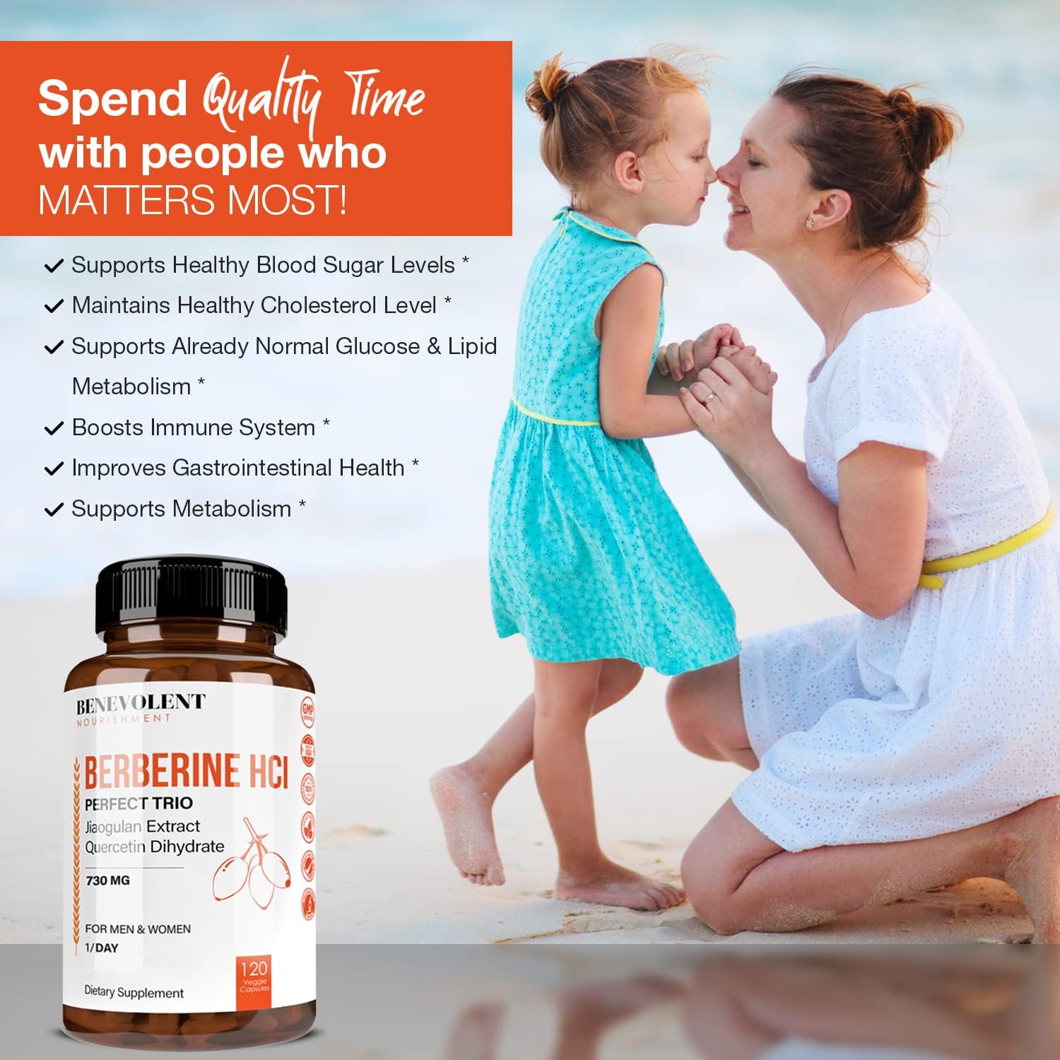 Premium Berberine HCL 730mg Capsules with Jiaogulan & Quercetin - 120 VCAPS Complex for Optimal Health