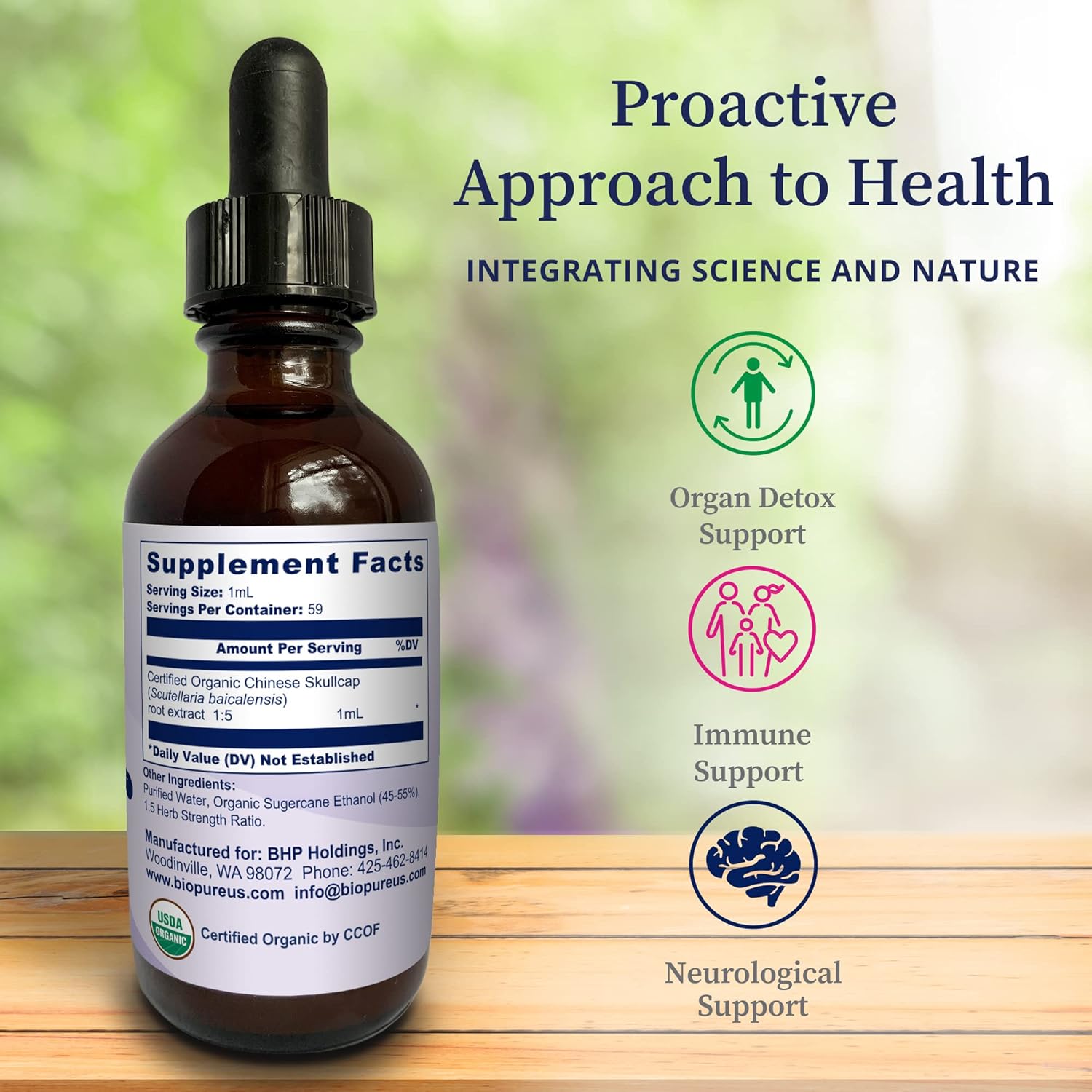 Premium BioPure Chinese Skullcap Herbal Tincture - Bioactive Flavonoid-Rich Extract for Neurological, Immune, & Circulation Support - 2 fl oz
