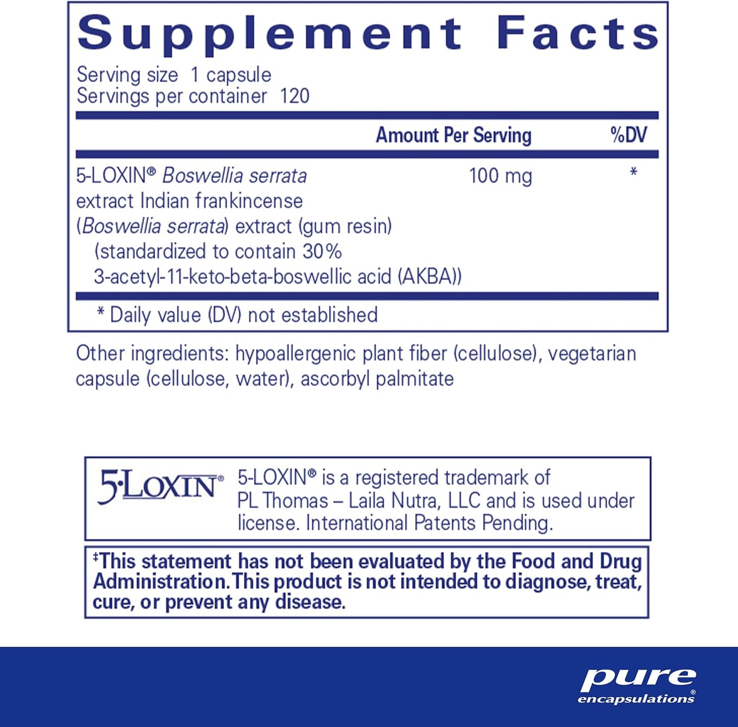 Premium Boswellia AKBA Capsules - Promotes Joint, Colon, & Immune System Health - 5-LOXIN Extract - Vegan & Non-GMO - 120 Count