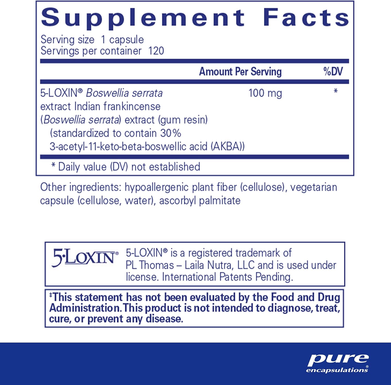 Premium Boswellia AKBA Capsules - Promotes Joint, Colon, & Immune System Health - 5-LOXIN Extract - Vegan & Non-GMO - 120 Count