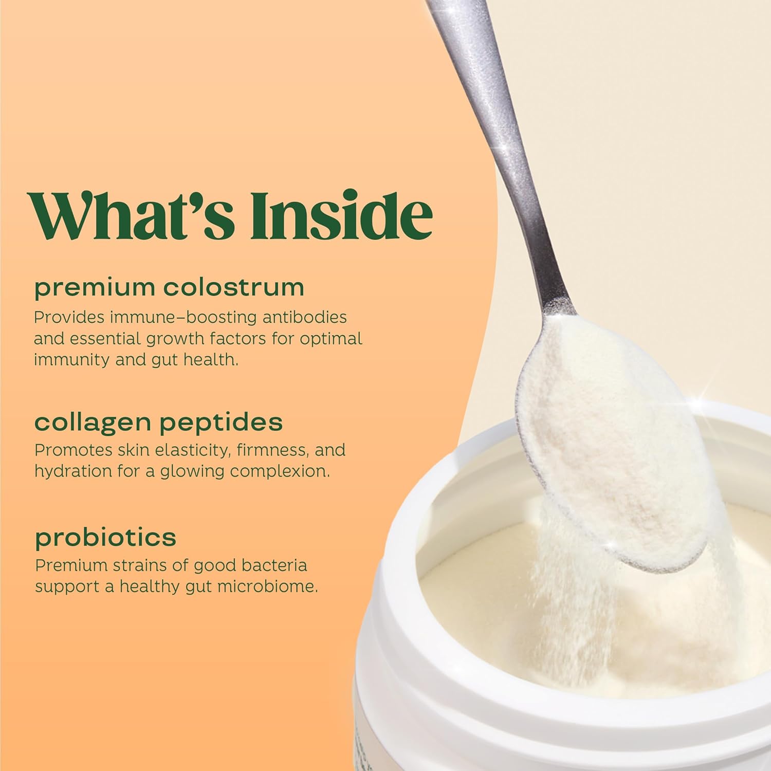 Premium Bovine Colostrum Powder for Gut Health, Immune Support, Hair Growth, Beauty | Gluten & Sugar Free Superfood, 40% IgG, Orange Cream Flavor