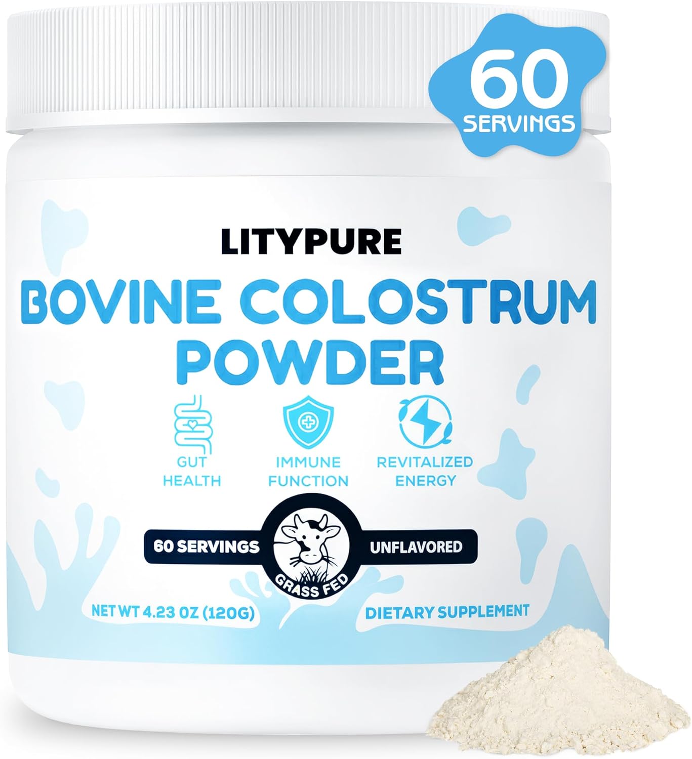 Premium Bovine Colostrum Supplement for Gut Health, Hair Growth, Beauty, and Immune Support - High IgG Content, Gluten Free, USA-Made - Unflavored Formula for Optimal Health and Wellness