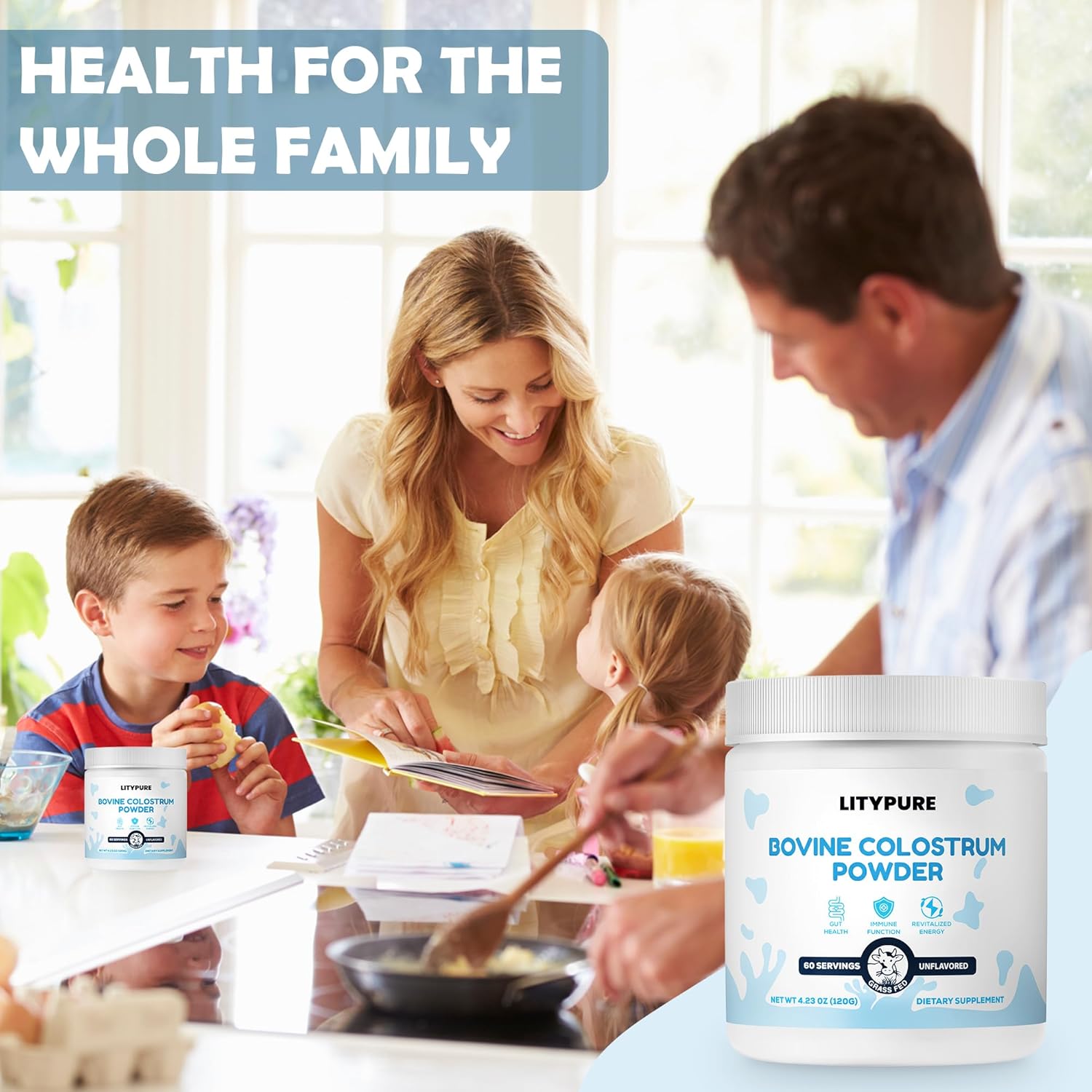 Premium Bovine Colostrum Supplement for Gut Health, Hair Growth, Beauty, and Immune Support - High IgG Content, Gluten Free, USA-Made - Unflavored Formula for Optimal Health and Wellness