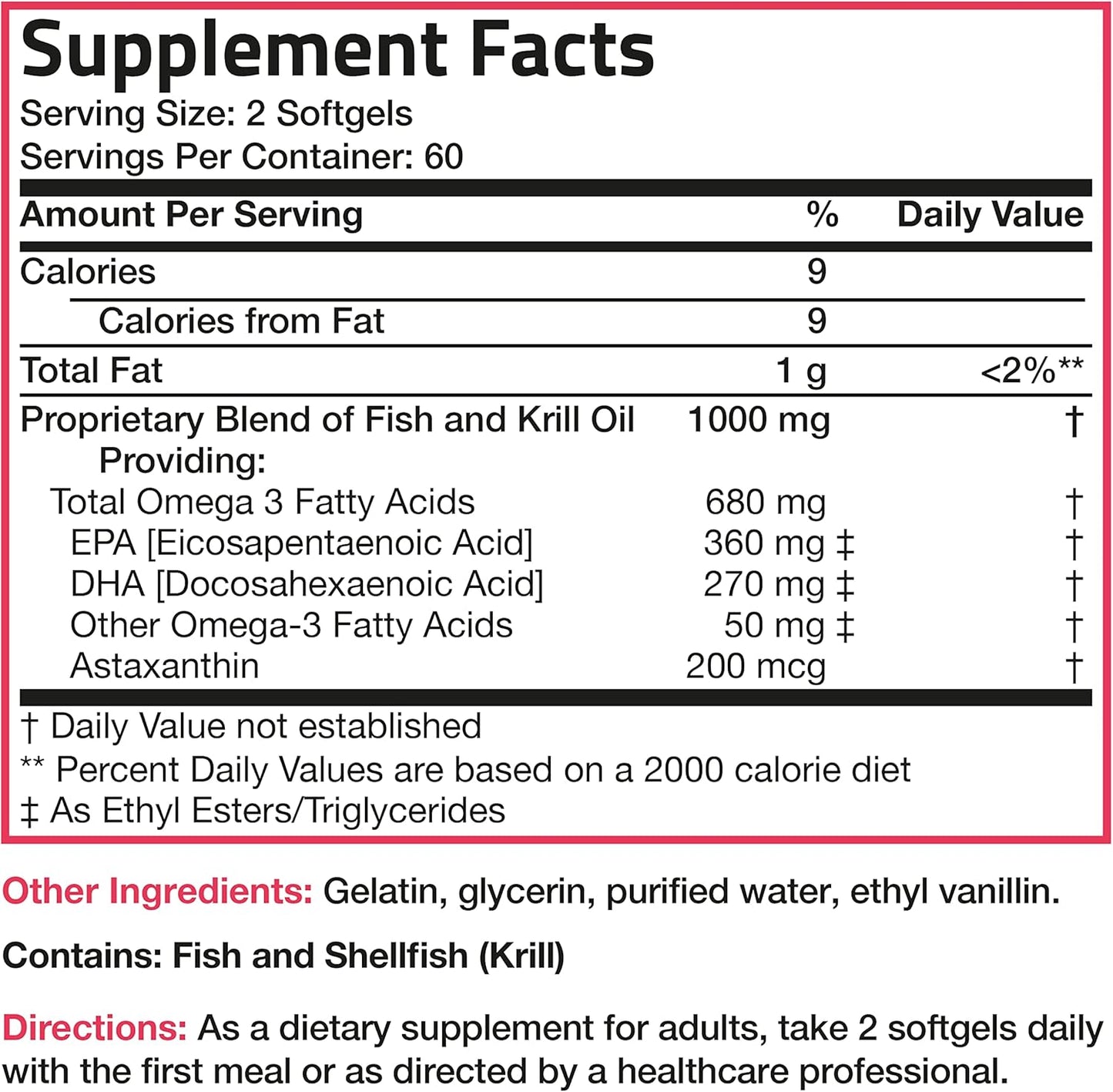 Premium Bronson Omega-3 Fish and Krill Oil Softgels with Astaxanthin for Joint, Brain, and Eye Health - Non GMO, Heavy Metal Tested - 120 Count