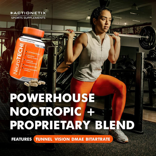 Premium Caffeine-Free Brain Supplements for Memory, Focus & Athletic Performance - NeuroTech MAX Formula with DMAE, Bacopa & Huperzine