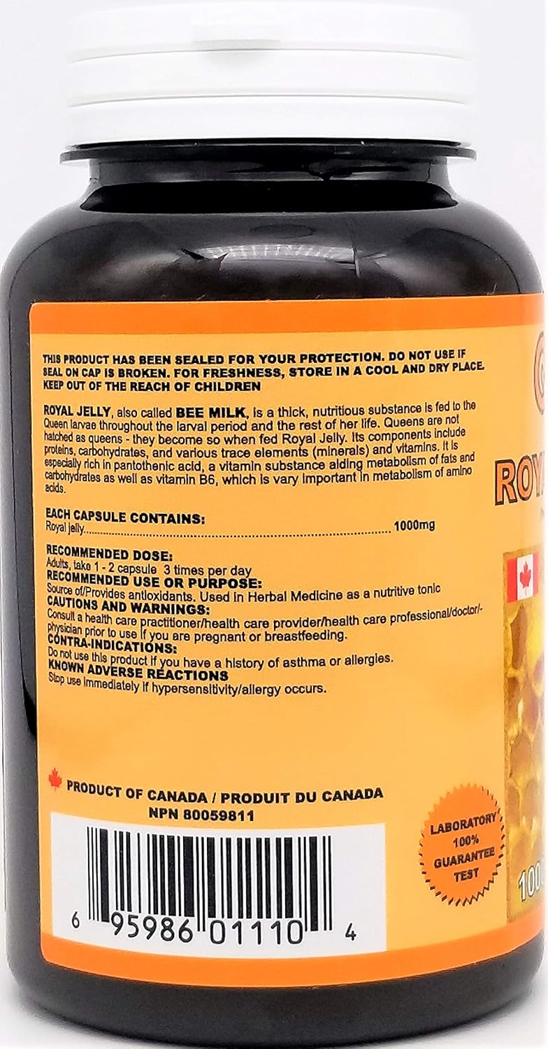 Premium Canadian-Made QUALITYLAB Royal Jelly Softgel Capsules - 1000mg, 100 Count