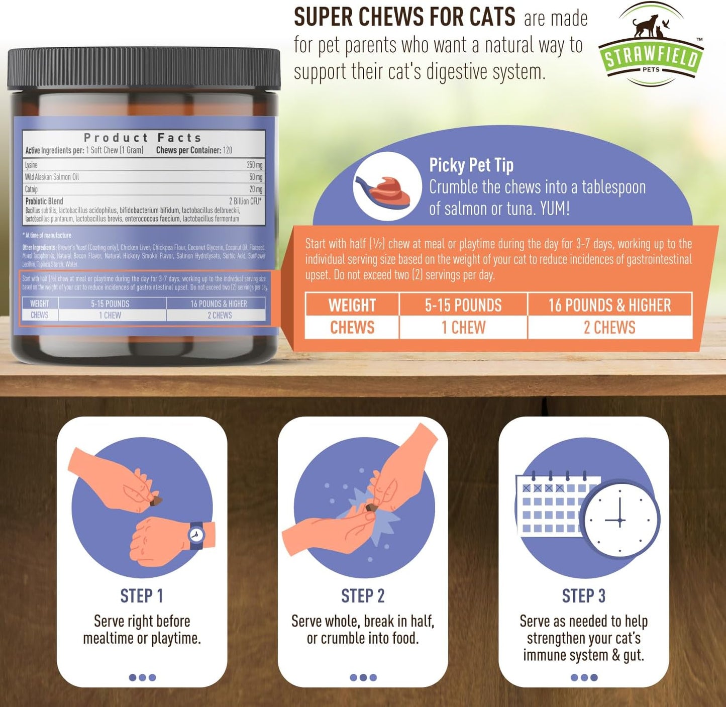 Premium Cat Chews with Lysine, Probiotics & Omega 3 Fish Oil - Supports Immune, Gut, Skin & Joint Health - 120 Salmon & Liver Softchews for Cats