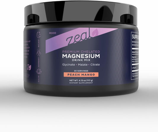 Premium Chelated Magnesium Complex with Peach Mango Flavor - Triple Blend Magnesium Drink Mix (30 Servings)
