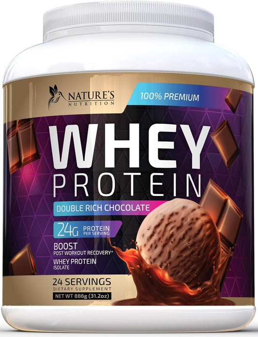 Premium Chocolate Ice Cream Whey Protein Powder - 24g Whey Isolate Protein for Muscle Growth, Fast Absorbing & Gluten Free - 24 Servings for Men and Women by Nature's Nutrition