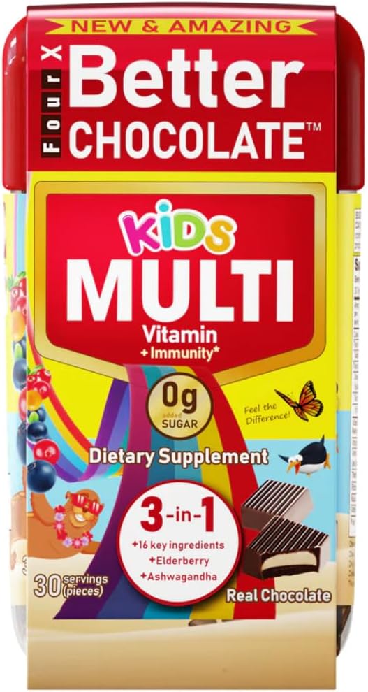 Premium Chocolate Multivitamin for Kids with Immune Support - Four Times Stronger
