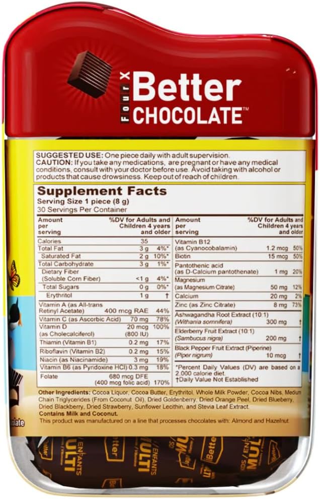 Premium Chocolate Multivitamin for Kids with Immune Support - Four Times Stronger