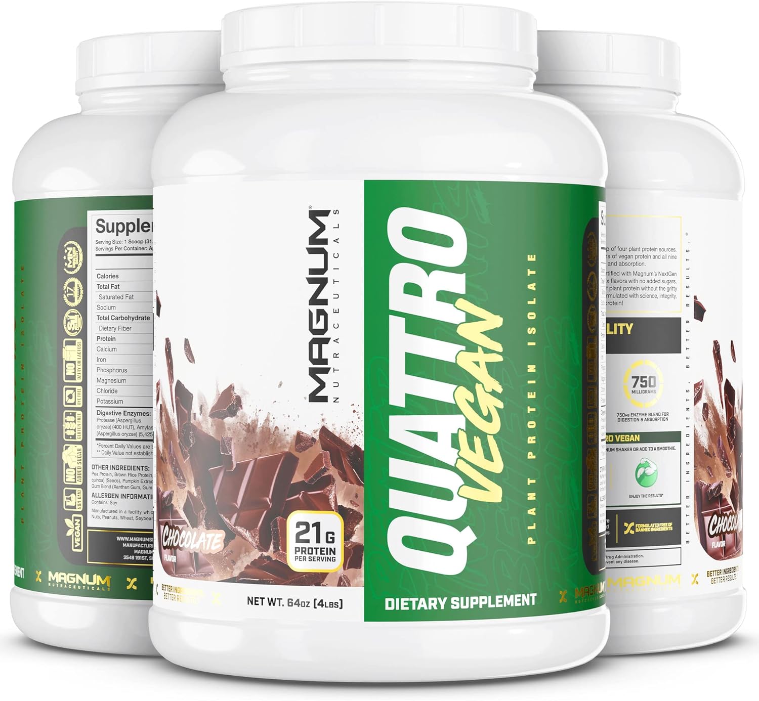 Premium Chocolate Vegan Protein Powder Isolate for Muscle Growth & Recovery - 2lb by Magnum Nutraceuticals