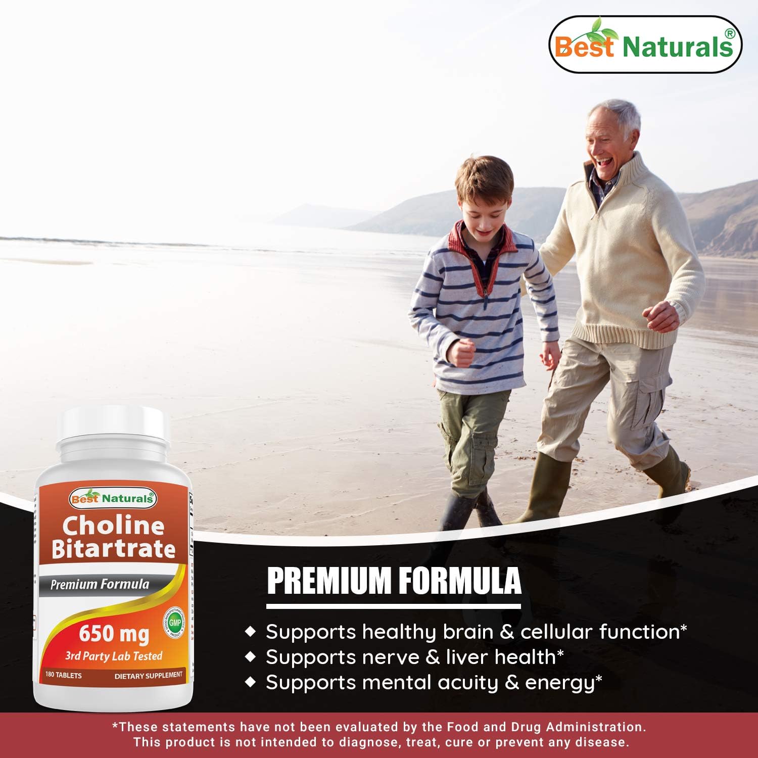 Premium Choline Bitartrate 650mg & L-Theanine 200mg Supplement for Cognitive Support
