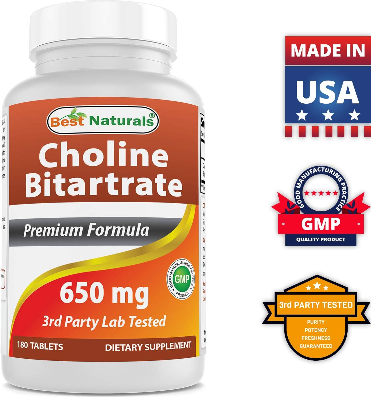 Premium Choline Bitartrate 650mg & L-Theanine 200mg Supplement for Cognitive Support