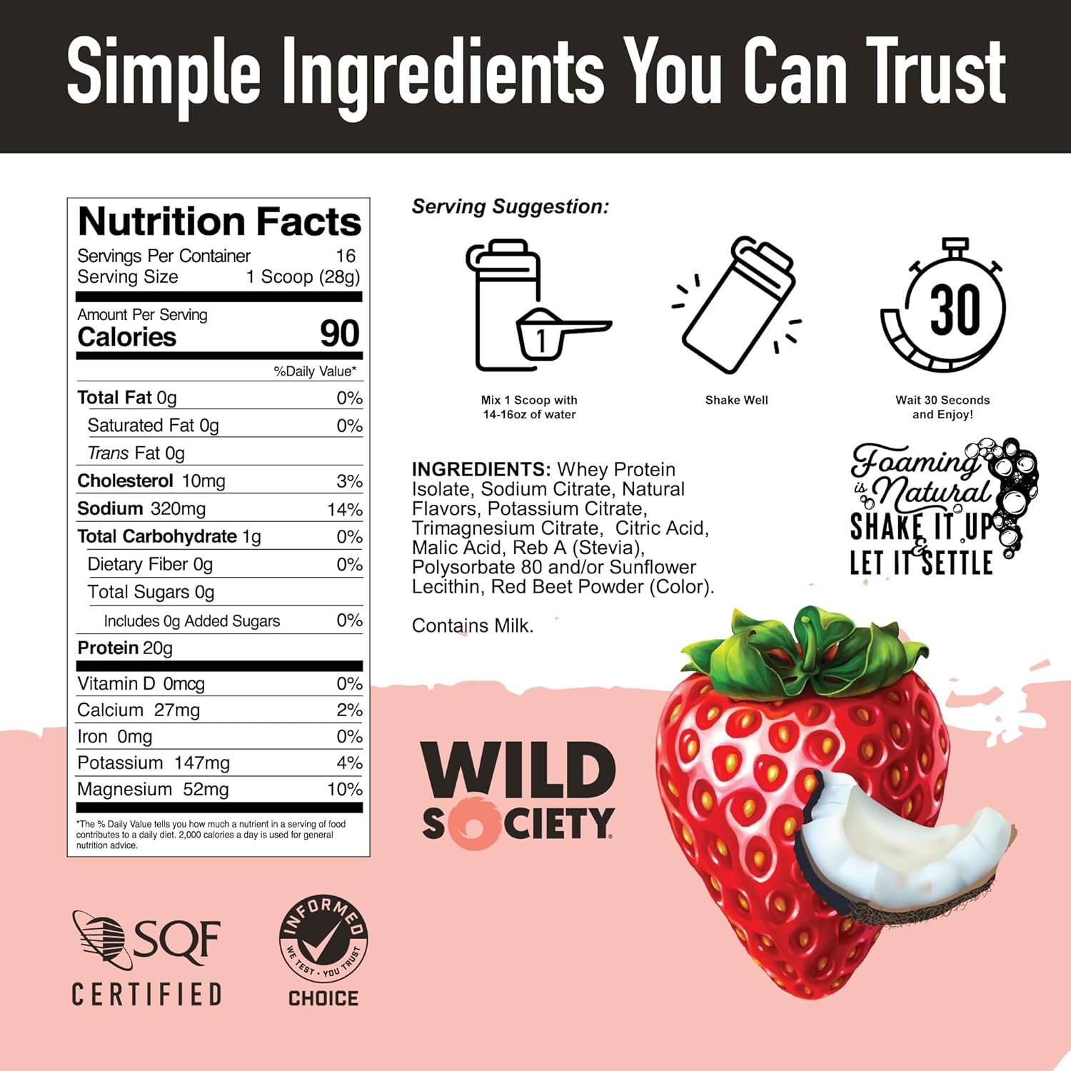 Premium Clear Whey Protein Isolate Powder with Electrolytes - Strawberry Coconut Flavor - 20g Protein, No Added Sugar - Natural Ingredients, GMO-Free - 16 oz