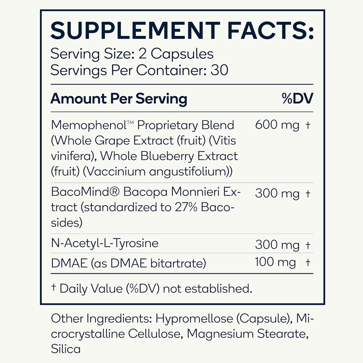 Premium Cognitive Enhancement Supplement with Natural Nootropics - Memophenol, Bacopa, & DMAE - 60 Veggie Capsules - Boost Focus and Memory
