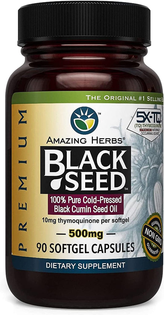 Premium Cold Pressed Black Seed Oil Capsules for Digestive Health, Immune Support, Brain Function - 90 Count, 500mg - Gluten Free & Non GMO - Nigella Sativa
