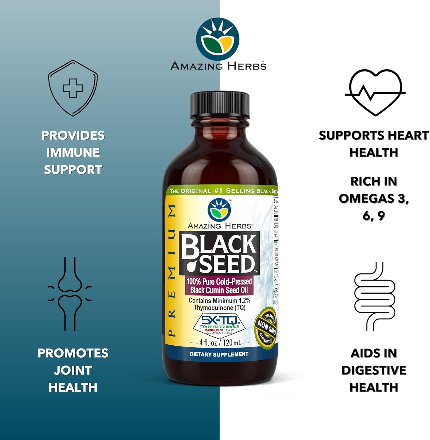 Premium Cold Pressed Black Seed Oil for Digestive Health, Immune Support, and Joint Mobility - 4 Fl Oz Bottle