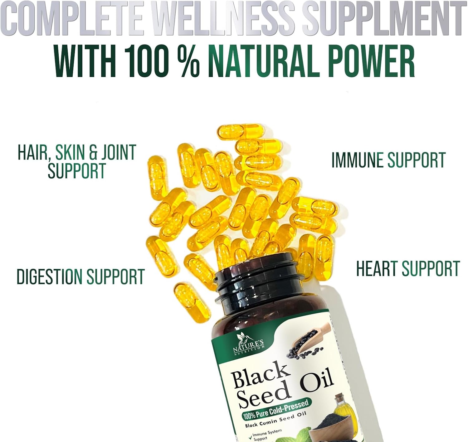 Premium Cold-Pressed Black Seed Oil Softgels 1000mg - Pure Nigella Sativa Supplement for Skin & Immune Support - Extra Strength Non-GMO Antioxidant - 120 Softgels