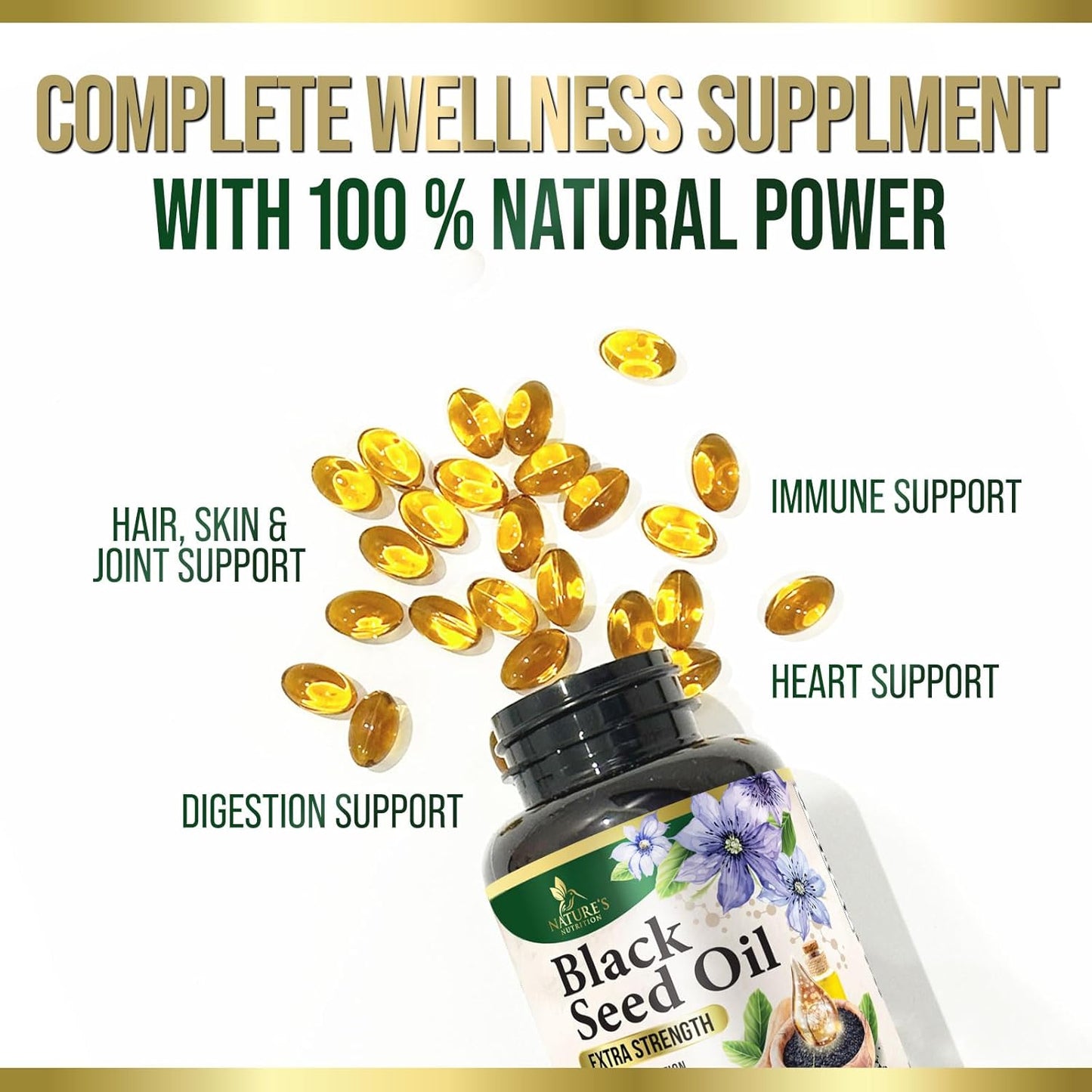 Premium Cold Pressed Black Seed Oil Softgels 1000mg - Pure Nigella Sativa Black Cumin Seed Oil for Skin & Immune Support - Non-GMO Antioxidant Supplement - 60 Softgels