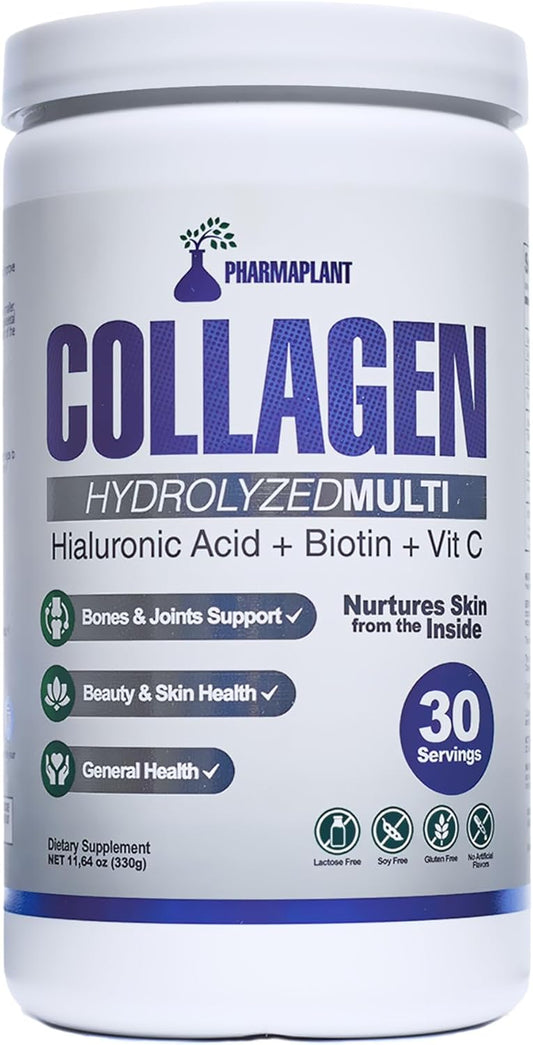 Premium Collagen Hydrolyzed Multi Powder with Hyaluronic Acid, Biotin, and Vitamin C - Skin, Hair, Nails, Joint Health - Grass-Fed, GMO-Free - Keto Friendly - 330g