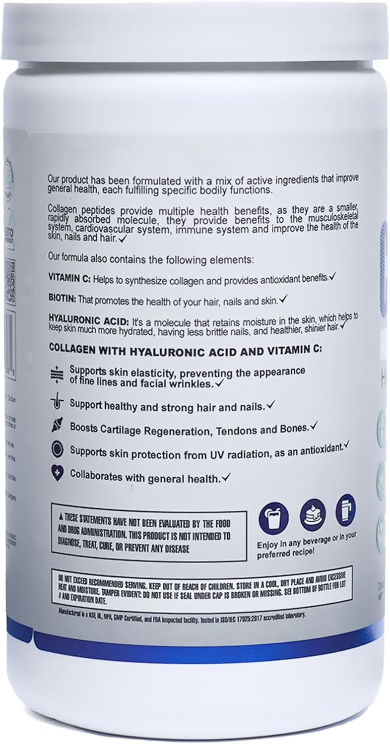 Premium Collagen Hydrolyzed Multi Powder with Hyaluronic Acid, Biotin, and Vitamin C - Skin, Hair, Nails, Joint Health - Grass-Fed, GMO-Free - Keto Friendly - 330g
