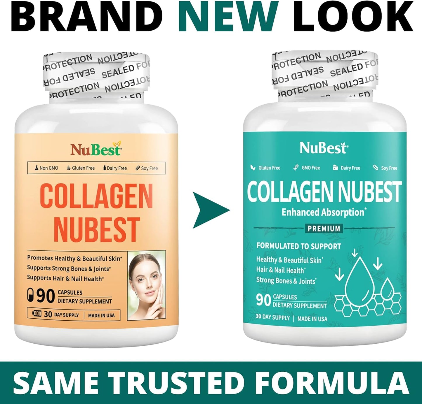 Premium Collagen Peptides Capsules for Hair, Nails, Skin - 1500mg - 3 Pack - Hair Growth Supplement with Vitamins - NuBest Collagen Formula for Adults